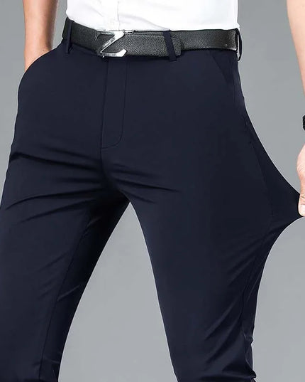 Summer Thin Men's Trousers Four Side Elastic Milk Silk New Business Office Ice