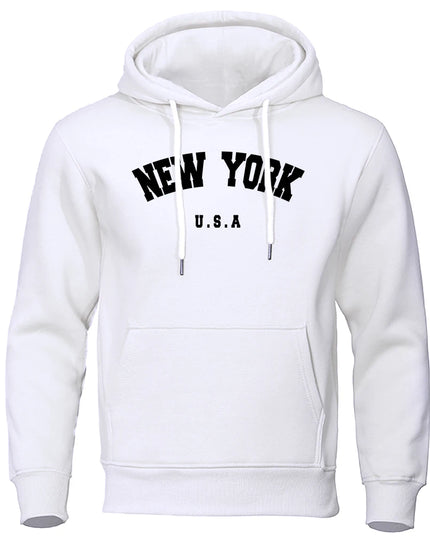 NEW YORK Letter U.S.A City Print Hoody Men Fashion Casual Long Sleeves Hooded
