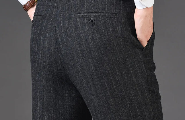 Cashmere Suit Pant for Men Loose Striped Hight Waist Wool Trousers Classic