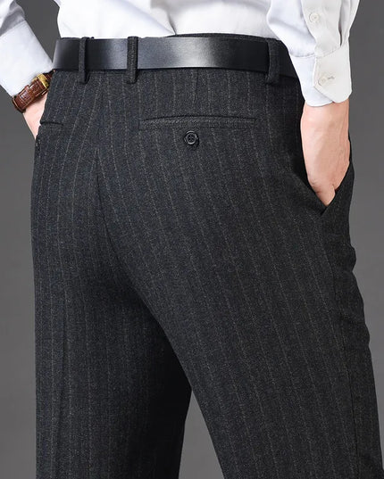 Cashmere Suit Pant for Men Loose Striped Hight Waist Wool Trousers Classic