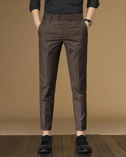 Summer Suit Pants Men Red Black Khaki Flat Formal Office Wear Smart Business