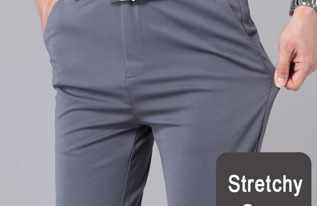 Male Pants Stretch Solid Black Smart Casual Men's Trousers Office Quick Dry