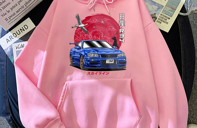 Anime Hoodie Men Sweatshirts for JDM Car Japanese Streetwear Casual Long Sleeve