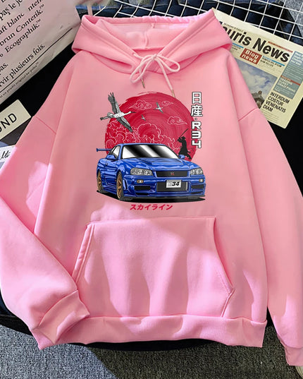 Anime Hoodie Men Sweatshirts for JDM Car Japanese Streetwear Casual Long Sleeve