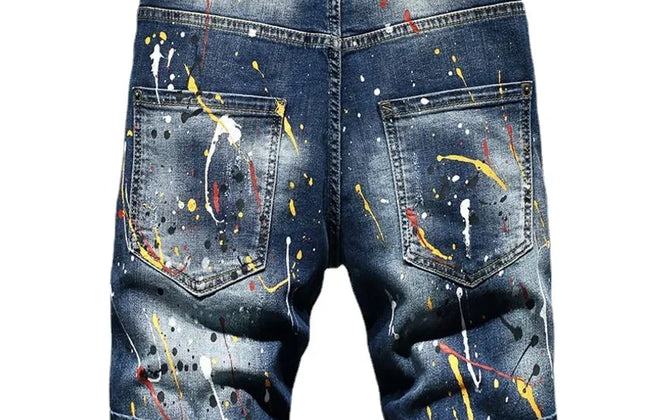 Men Summer Blue Shorts Jeans Holes Denim Shorts Paint Casual Streetwear Jeasn