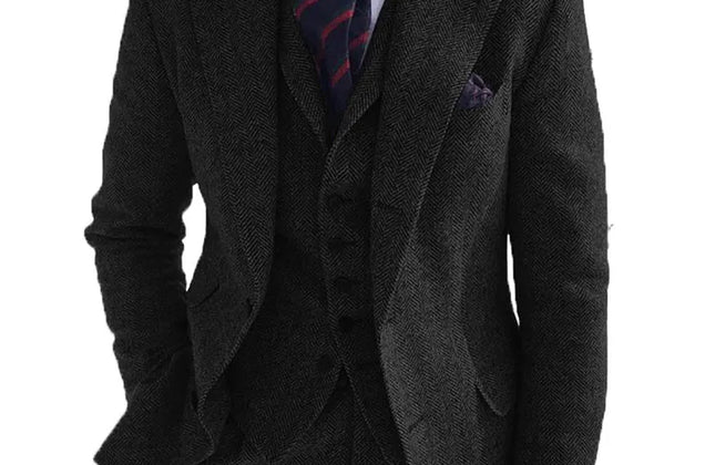 Gray Wool Tweed Winter Men Suit's for Wedding Formal Groom Tuxedo Herringbone