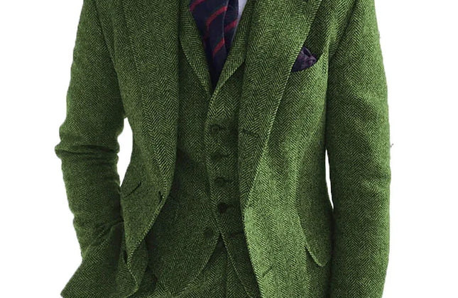 Gray Wool Tweed Winter Men Suit's for Wedding Formal Groom Tuxedo Herringbone