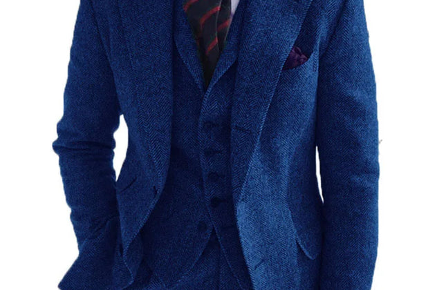 Gray Wool Tweed Winter Men Suit's for Wedding Formal Groom Tuxedo Herringbone
