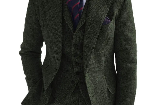Gray Wool Tweed Winter Men Suit's for Wedding Formal Groom Tuxedo Herringbone