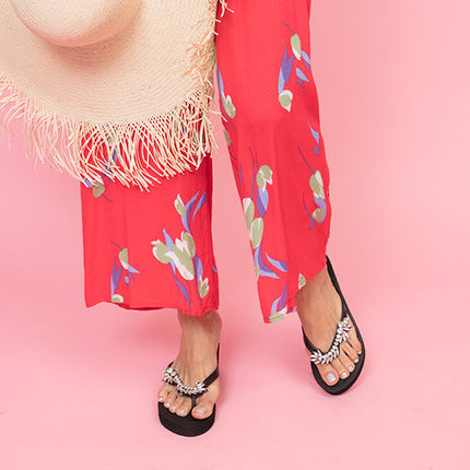 Nomad Rhinestone Crystal Flat Sandal | Handmade Embroidered Vintage Style