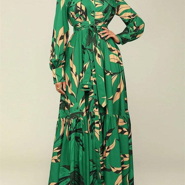 Wmstar Women Dress Spring Casual Floral Print Single Breasted Long Sleeve