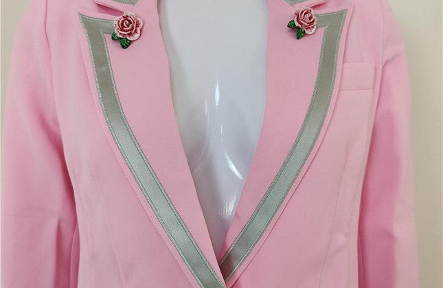 A4564 Elegant Pink Long Sleeve Single Button Slim Winter Wear Women Coat 2021 - Constantin & Crys