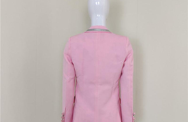 A4564 Elegant Pink Long Sleeve Single Button Slim Winter Wear Women Coat 2021 - Constantin & Crys