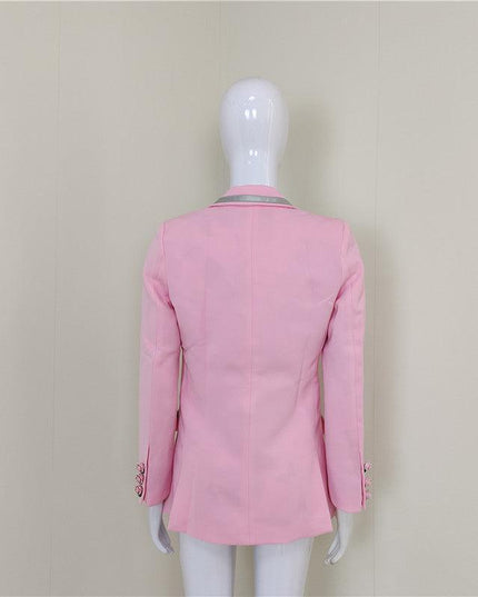 A4564 Elegant Pink Long Sleeve Single Button Slim Winter Wear Women Coat 2021 - Constantin & Crys