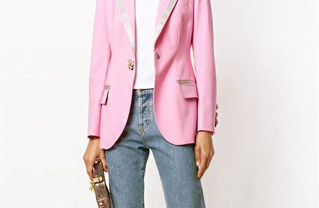 A4564 Elegant Pink Long Sleeve Single Button Slim Winter Wear Women Coat 2021 - Constantin & Crys