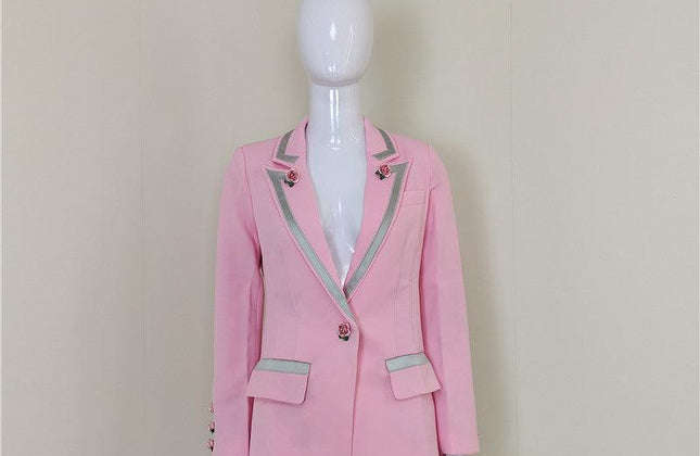 A4564 Elegant Pink Long Sleeve Single Button Slim Winter Wear Women Coat 2021 - Constantin & Crys