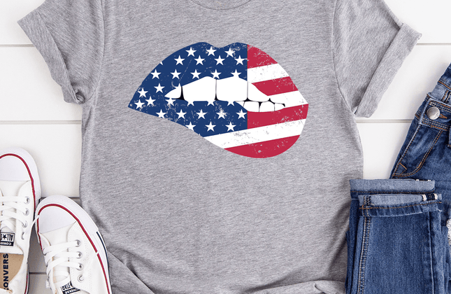 American Flag Lips T-Shirt | Women's Patriotic Graphic Tee | Made in USA