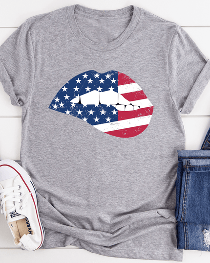 American Flag Lips T-Shirt | Women's Patriotic Graphic Tee | Made in USA