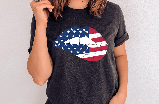 American Flag Lips T-Shirt | Women's Patriotic Graphic Tee | Made in USA