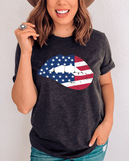American Flag Lips T-Shirt | Women's Patriotic Graphic Tee | Made in USA
