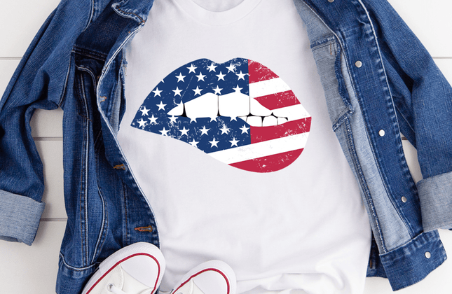 American Flag Lips T-Shirt | Women's Patriotic Graphic Tee | Made in USA