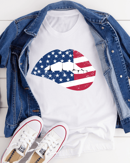 American Flag Lips T-Shirt | Women's Patriotic Graphic Tee | Made in USA
