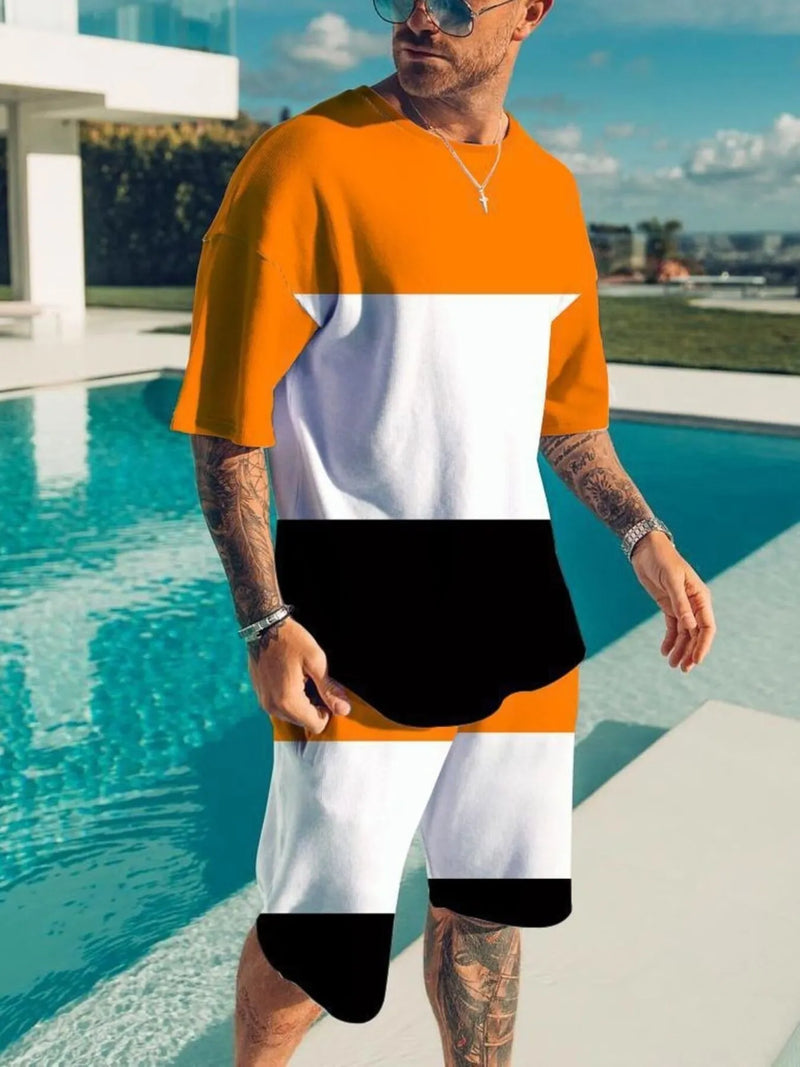 Men's colour block t-shirt and shorts set