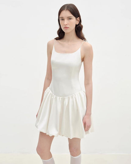 Ballet Acetate Satin Slip Dress | Luxury A-Line Bubble Skirt Dress