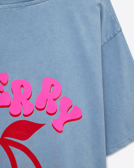 T-shirt en coton coupe décontractée pour femme avec logo cerise bleue