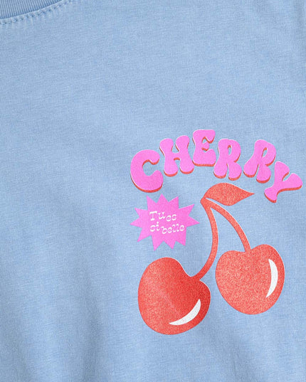 T-shirt en coton coupe décontractée pour femme avec logo cerise bleue