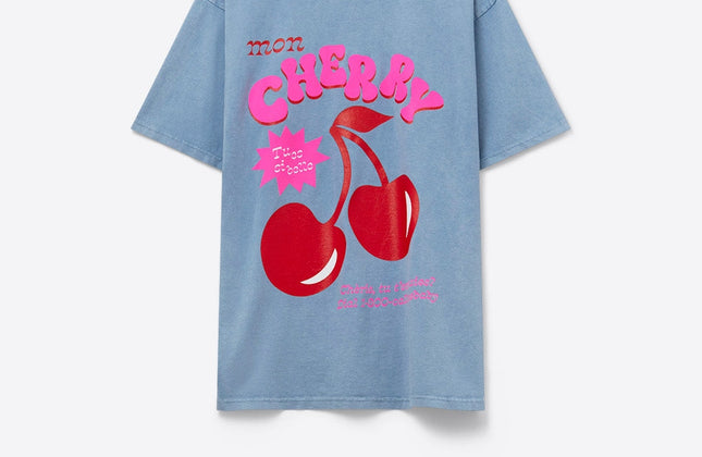 Blue Cherry Logo T-Shirt | Women's Relaxed Fit Cotton Tee