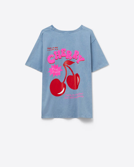 T-shirt en coton coupe décontractée pour femme avec logo cerise bleue