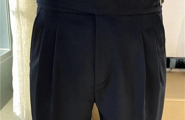 British Style Men High Waist Casual Dress Pant Men Belt Design Slim Trousers - Constantin & Crys