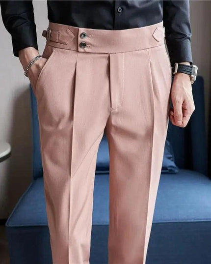 British Style Men High Waist Casual Dress Pant Men Belt Design Slim Trousers - Constantin & Crys