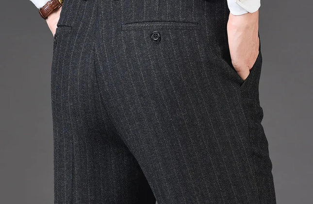 Cashmere Suit Pant for Men Loose Striped Hight Waist Wool Trousers Classic - Constantin & Crys