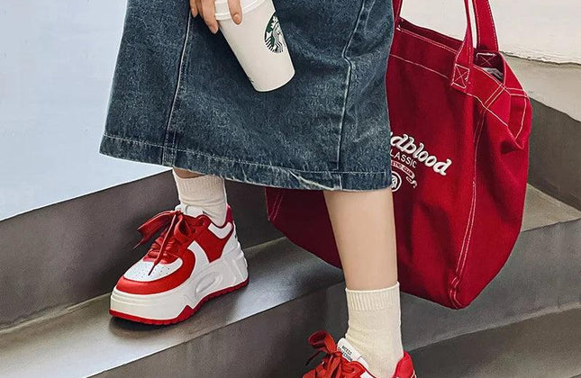 CXJYWMJL Genuine Leather Platform Sneakers Women Spring Casual Vulcanized Shoes - Constantin & Crys