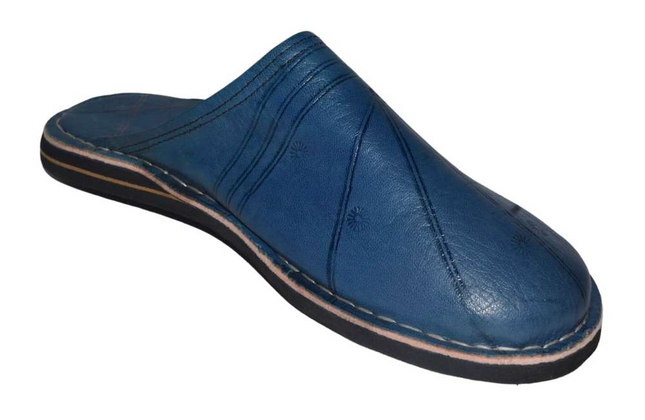 ASRI Men's Leather Slippers | Handmade in Morocco | Denim Blue