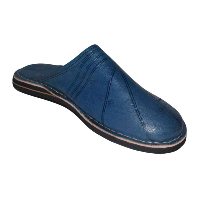 ASRI men's denim blue leather slippers handmade in Morocco