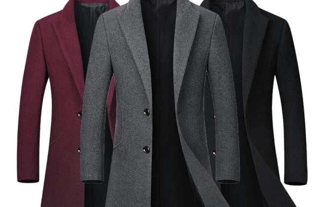 Factory Wholesale 2024 Men Wool Trench Coat Slim Overcoat Warm Winter Long Men's - Constantin & Crys