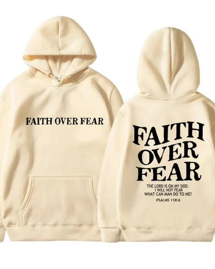 FAITH OVER FEAR Print Hoodies for Men Women Casual Long Sleeve Hooded - Constantin & Crys