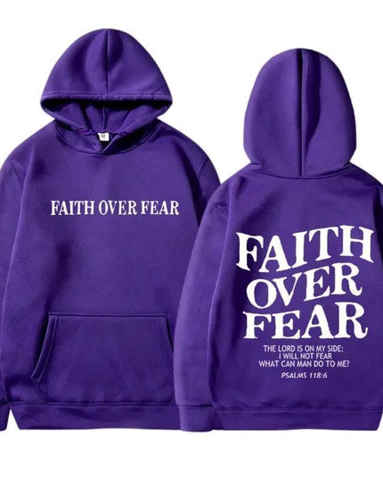 FAITH OVER FEAR Print Hoodies for Men Women Casual Long Sleeve Hooded - Constantin & Crys