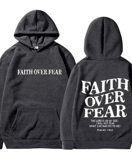 FAITH OVER FEAR Print Hoodies for Men Women Casual Long Sleeve Hooded - Constantin & Crys