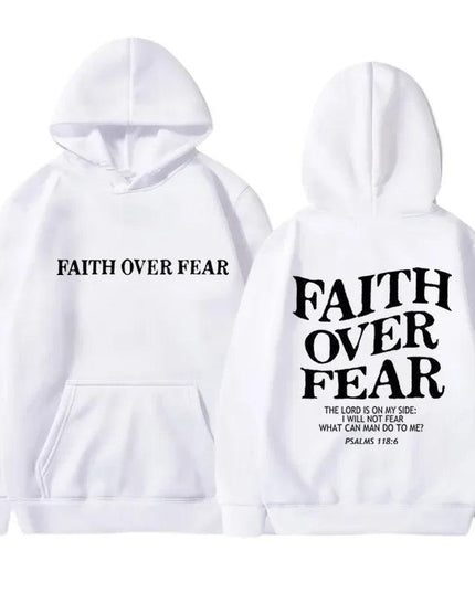 FAITH OVER FEAR Print Hoodies for Men Women Casual Long Sleeve Hooded - Constantin & Crys