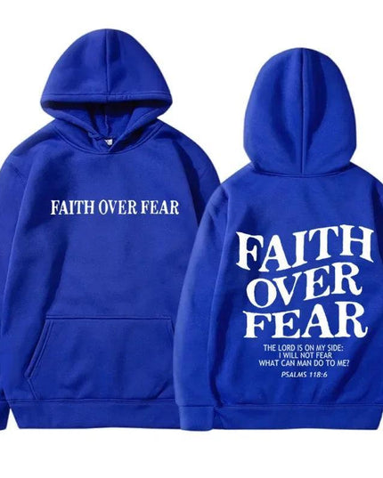 FAITH OVER FEAR Print Hoodies for Men Women Casual Long Sleeve Hooded - Constantin & Crys