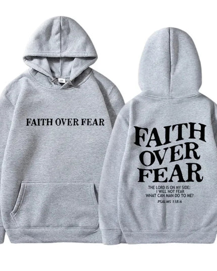 FAITH OVER FEAR Print Hoodies for Men Women Casual Long Sleeve Hooded - Constantin & Crys