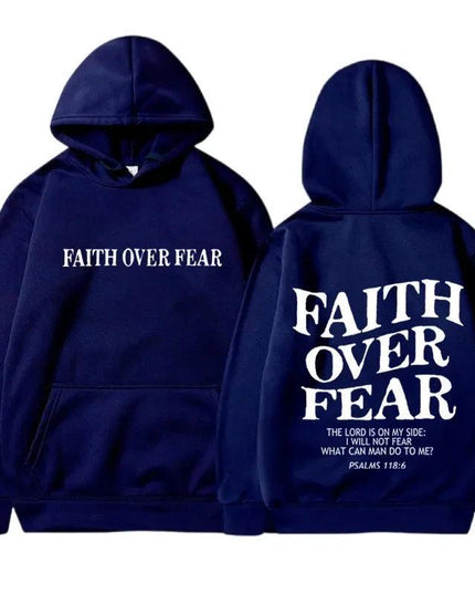 FAITH OVER FEAR Print Hoodies for Men Women Casual Long Sleeve Hooded - Constantin & Crys
