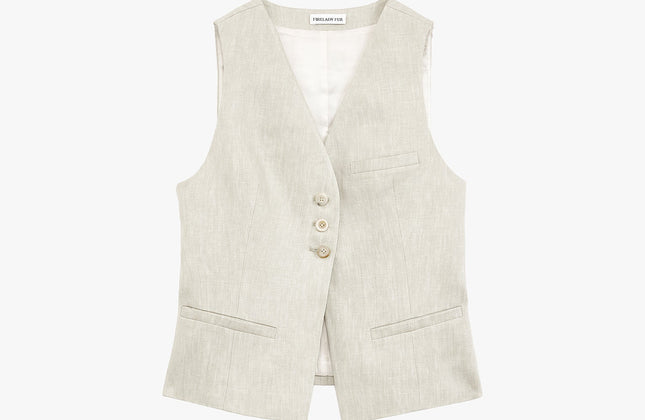 Gilet drapé 100 % lin et pantalon droit taille haute à double pli | Ensemble Old Money