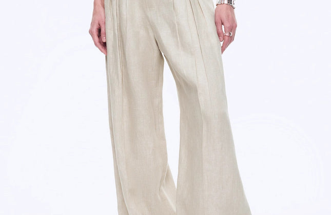 Gilet drapé 100 % lin et pantalon droit taille haute à double pli | Ensemble Old Money