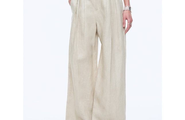 Gilet drapé 100 % lin et pantalon droit taille haute à double pli | Ensemble Old Money