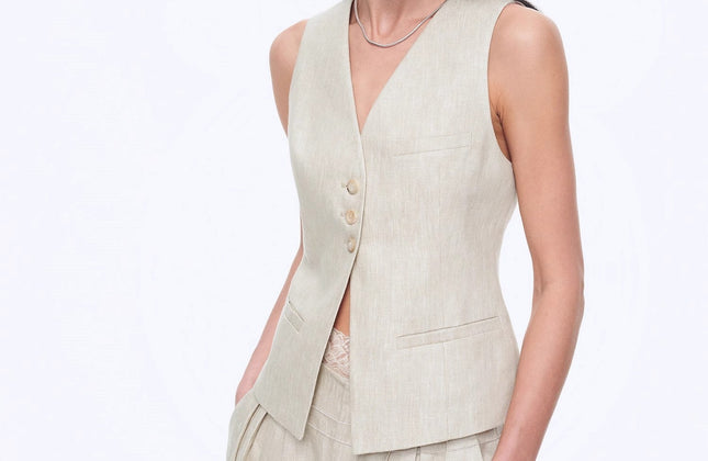 Gilet drapé 100 % lin et pantalon droit taille haute à double pli | Ensemble Old Money